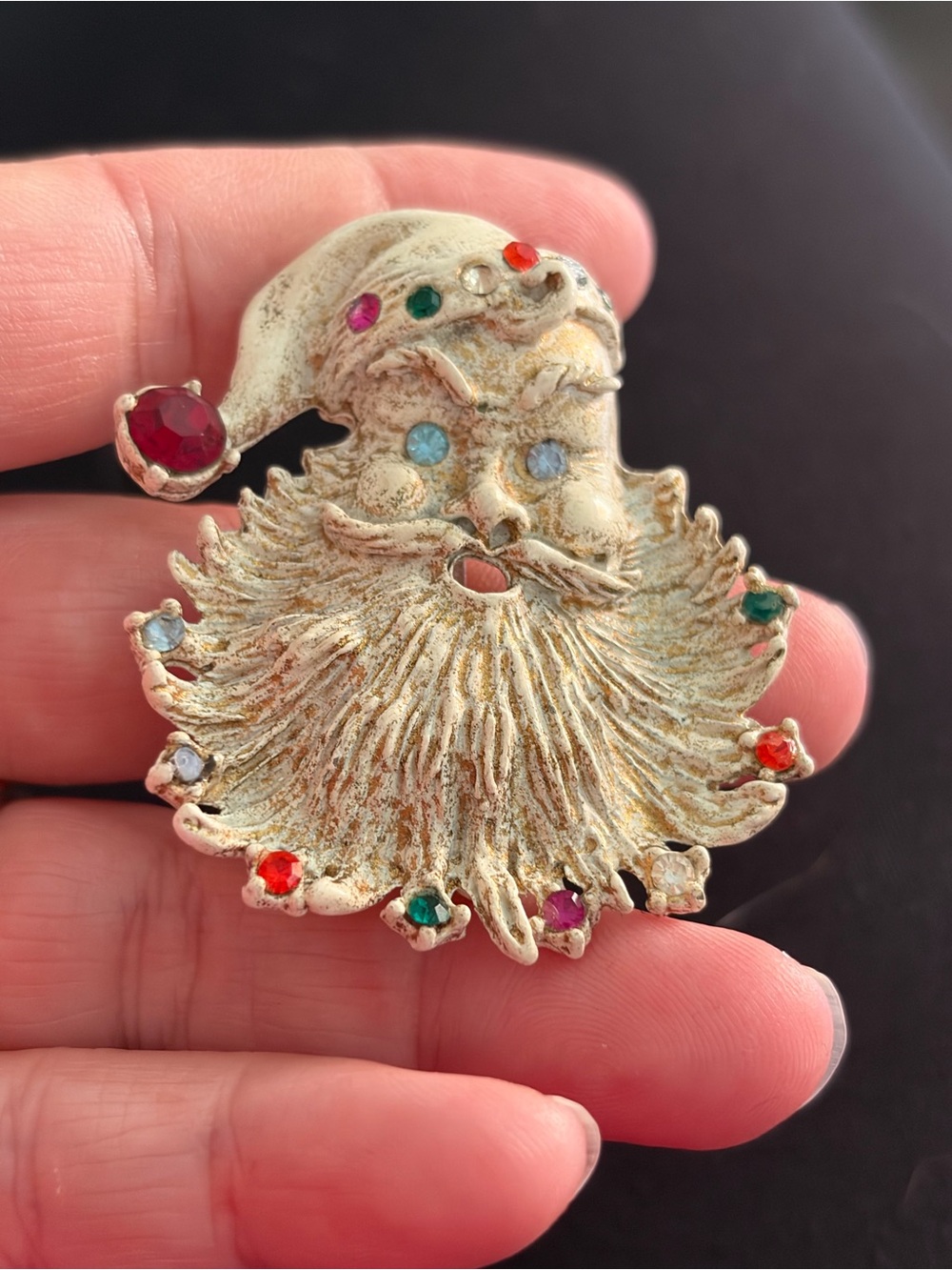 4/$100 Vintage-Inspired Santa Claus Brooch with Multicolor Rhinestones
